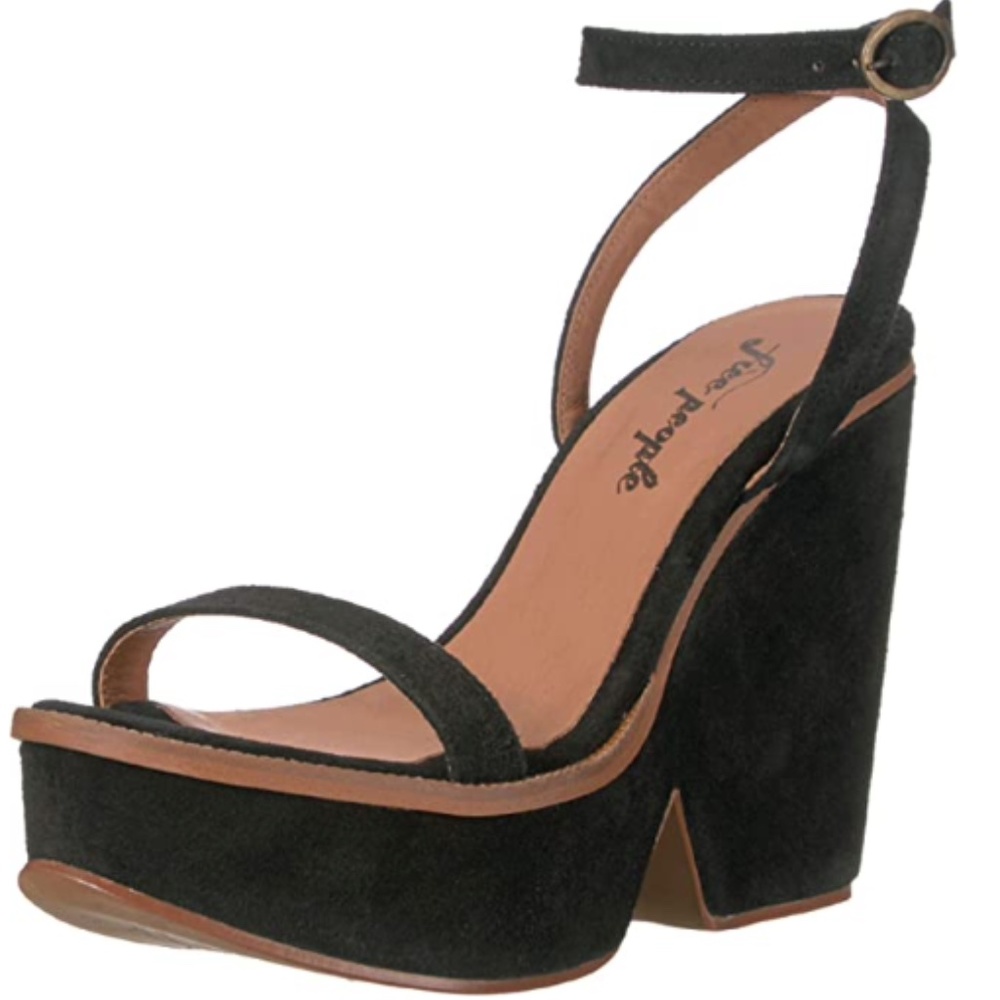 Free People Leather Gramercy Platform Heeled Sandals-black Size 8